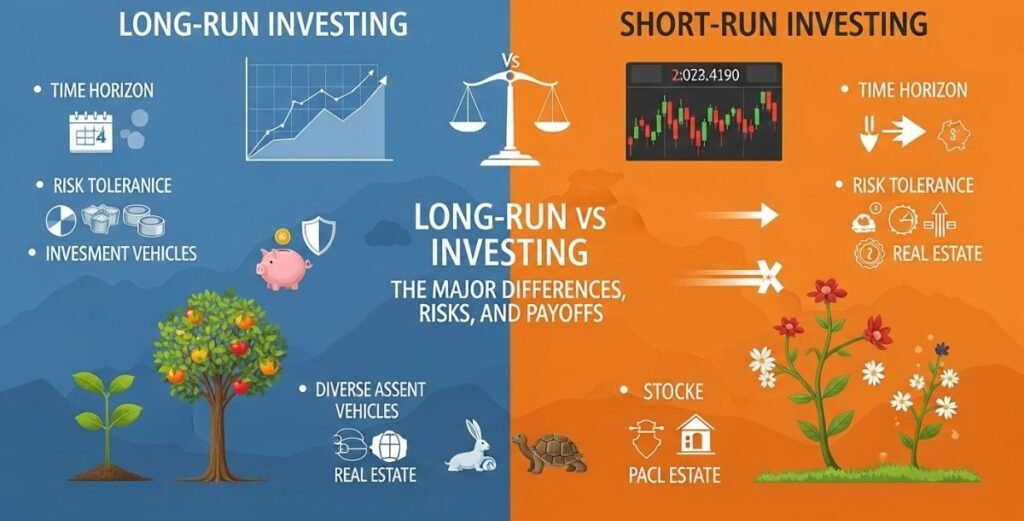 Compared to long-term investments, short-term investments involve less risk, greater returns, and less guidance.
Long-run vs Short-run Investing: The Major Differences, Risks, and Payoffs
