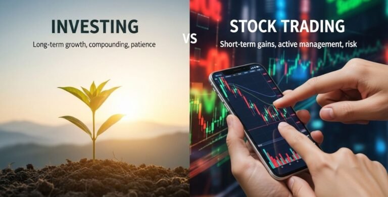 The difference between stock trading and investing is explained to beginners